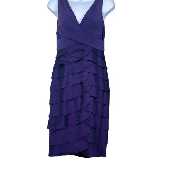 Adrianna Papell 6 Purple Party Cocktail Sheath Dress Layers Ruffles V Neck - Picture 1 of 11